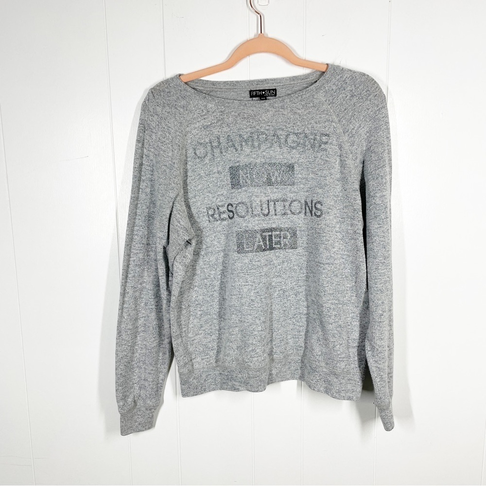 Fifth Sun Gray Champagne Now Resolutions Later Long Sleeve Top Medium